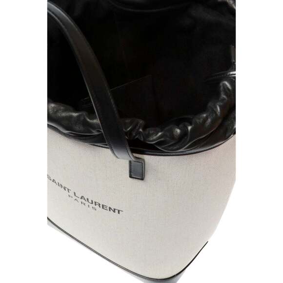 Saint Laurent Teddy White Coated Linen Drawstring Bucket - Picture 7 of 12